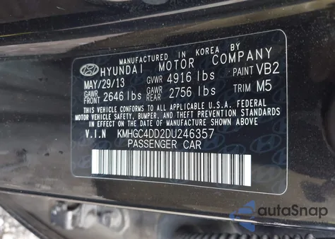 2013 Hyundai Genesis 3.8 из США, поврежденный, VIN KMHGC4DD2DU246357